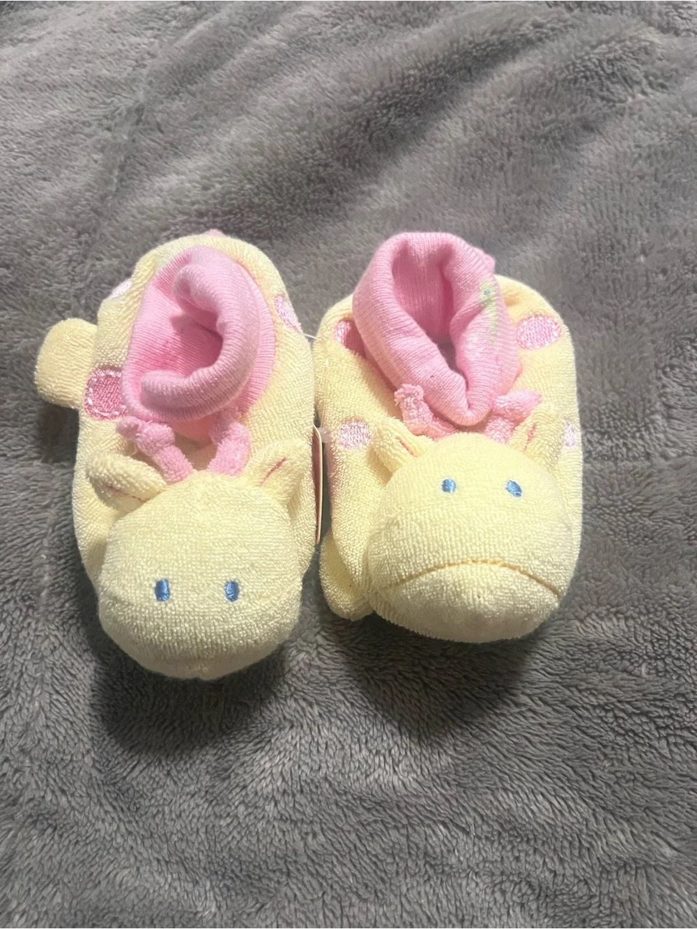Yellow & Pink Plush Baby Booties - Giraffe